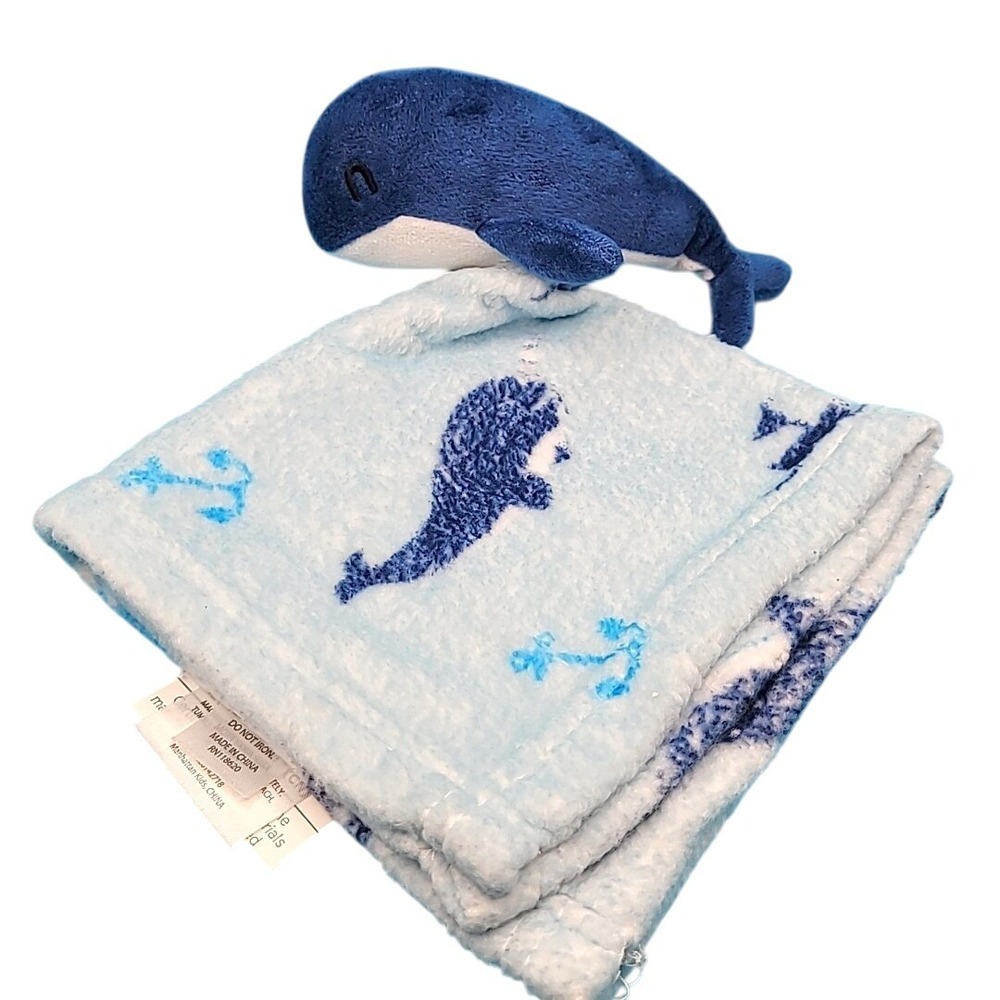 Manhattan Kids 14"x14" Blue Whale Plush Lovey Baby Security Blanket‎